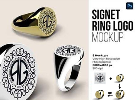 طرح لایه باز موک آپ انگشتر خاتم - Signet Ring Logo Mockup